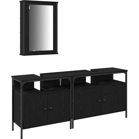 Maison Exclusive - Badezimmer Waschbeckenmöbel mit Tür 3 pcs Schw