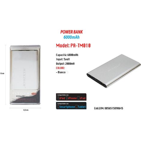 Trade Shop - Banco Power Power De 6000mah Para Teléfonos Inteligentes Maxtech Maxtech Pa-tm010 -