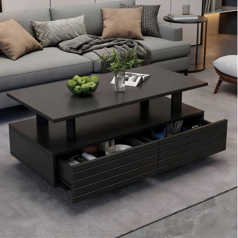 Tavolino da salotto LED con vani portaoggetti, 100 x 50 x 42 cm, acrilico nero, HAVRYA (1/5)