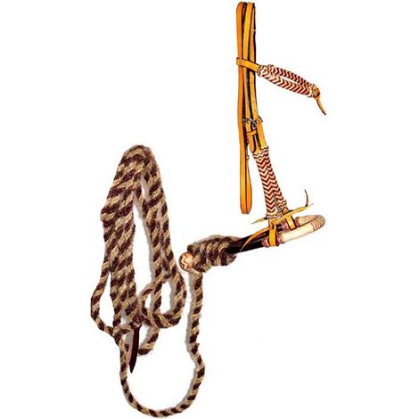 Bosal en cuir et mecate en crin de cheval avec tête de lit en cuir brut tissé