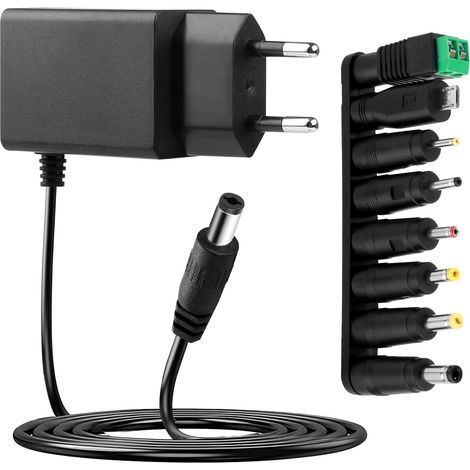 6V 1A Adaptador de Corriente AC a DC Con 8 Conectores Cargador 1000mA Fuente de Alimentación de Enchufe 5,5 x 2,1 mm Versatilidad para Tensiómetros Tiras LED Cámara CCTV Router Juguete Infantil (1/5)
