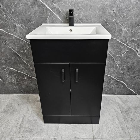 550mm Black Vanity Unit with Black Handles Square Style 2 Doors Inc Basin Tess, Without Tap (1/5)