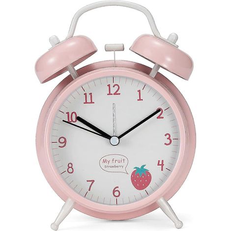 Réveil de chambre, idéal pour les filles, joli réveil rose pour étudiantes, facile à utiliser, son puissant, convient aux enfants qui dorment profondément (cadran en forme de fruit). (1/4)