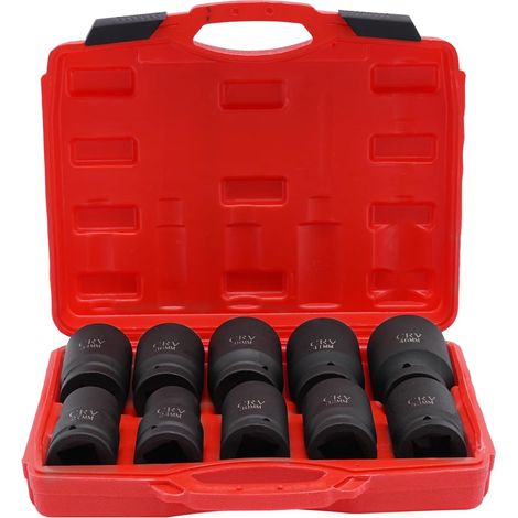 HAUTOUR Douille à Choc 1 Poids Lourd 24-46 mm, Jeu 10 Douilles Chrome-Molybdène 6 Pans, Coffret Douilles Camion Outillage Mécanique Auto avec Mallette (1/5)