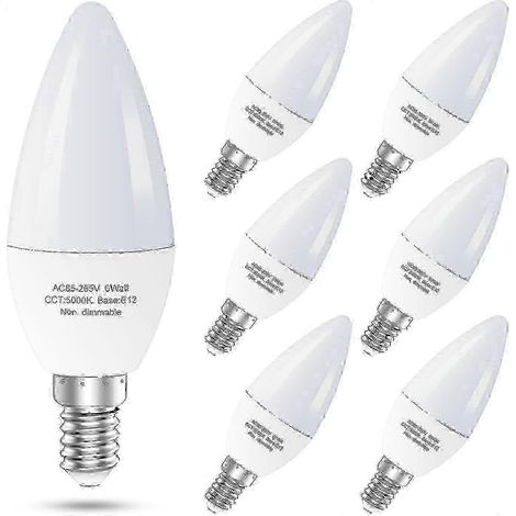 Lot de 6 ampoules LED E12 pour ventilateur de plafond, équivalentes à des ampoules de type candélabre de 60 watts, pour lustres et bougies - Non dimmables (1/5)