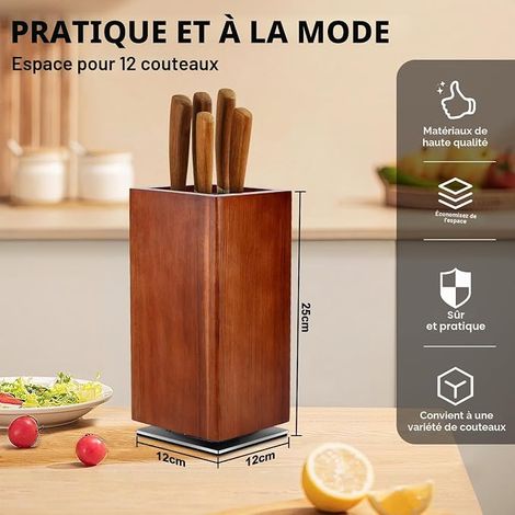 Knife Block Magnetic Knife Holder, Wood, Without Knife, 25 x 12 cm (1/4)