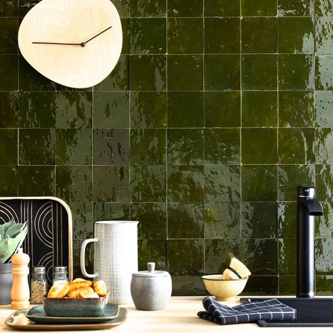 Zellige véritable Carrelage Artisanal - 10x10 cm - Vert Empire (vendu par boîte de 0,5m²) (1/5)
