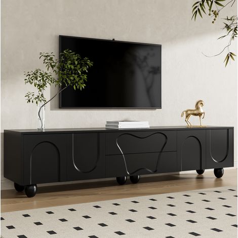 Mueble TV 180 cm negro mate con almacenaje, patas de madera, 2 cajones DESVIAE (1/5)