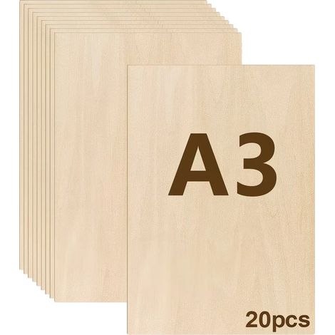 Contrachapado cortado con láser, tamaño A3, material versátil para manualidades, 20 piezas, 3 mm de grosor, 420 x 297 mm. (1/2)