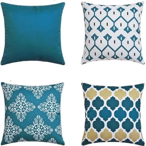 Lot de 4 housses de coussin – Style géométrique moderne et minimaliste – Taies d'oreiller décoratives carrées en polyester – Décoration pour canapé, voiture et maison – 45 x 45 cm – Bleu