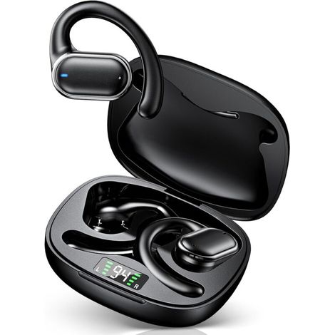 Casque de Sport sans Fil, Casque Bluetooth 5.3 Ouvert, avec Micro HD et Annulation du Bruit ENC, Basses Améliorées, Affichage LED, Casque Bluetooth étanche IPX7 pour iOS et Android, Noir (1/5)