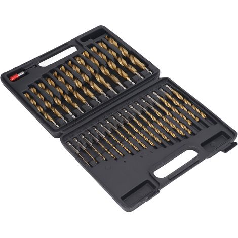 30 Forets HSS Queue 1/4" pour Métal, Du 1/16 au 1/2 Pouce, avec Porte-forets et Tige Allongée - Set Perçage Professionnel (1/5)