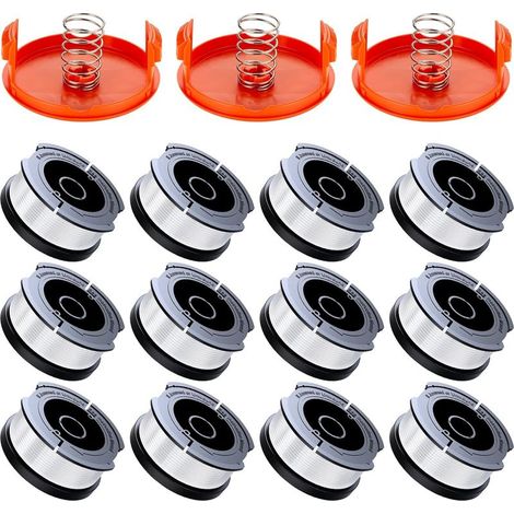 18 Pack Bobine Fil Coupe Bordure Compatible avec Black et Decker Coupe Bordures, A6481 A6485 1.65mm Bobine de Fil Debroussailleuse(12 Fil Coupe Bordure,3 Couvercle,3 Ressort) (1/5)