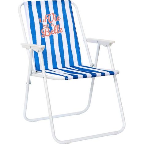 Chaise Ultra Pliante d'Extérieur à Rayures Bayadère - Bleu - 44 x 52 x 75 cm - Livraison gratuite (1/5)