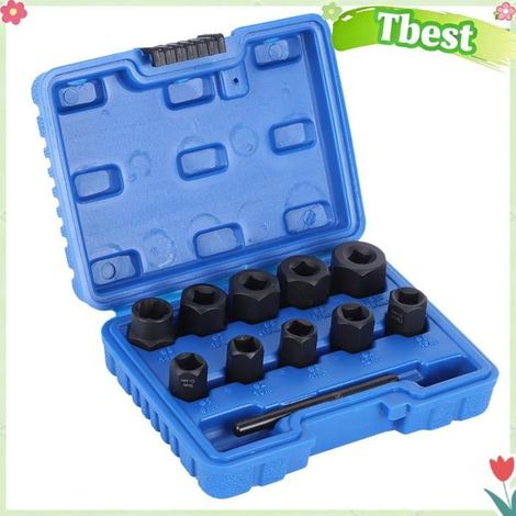 Tbest Extracteur d'écrou Kit d'extraction d'écrous en Acier au Carbone, 11 Pièces, 3, 8 Pouces, Douilles à Filetage moto outillage (1/5)