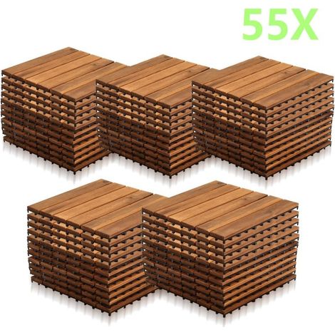Jopassy Piastrella in legno di acacia 30 x 30 Piastrelle a incastro Piastrelle per balconi Piastrelle per terrazze Piastrelle in legno per terrazze Sistema a incastro Per esterni 55x