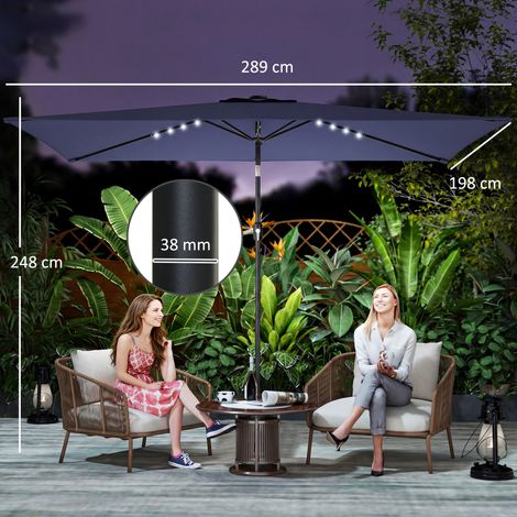 Parasol solaire LED, env. 300 x 200 cm, parasol de balcon inclinable avec manivelle, housse de protection, protection UV, orientable, bleu marine (1/5)
