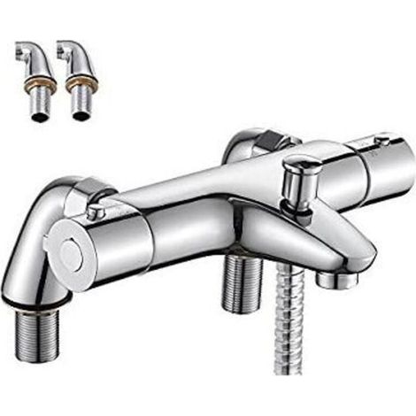 Thermostat-Badarmatur, Thermostat-Duscharmatur mit 38°C-Sicherheitsknopf, Thermostat-Duscharmatur für Badewanne, Messing, Verbrühungsschutz (1/5)