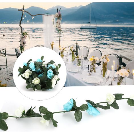 Guirlande de roses artificielles françaises, guirlande de roses, guirlande florale décorative pour conduit de climatisation, suspension murale de fleurs en plastique tressées, bleu et blanc