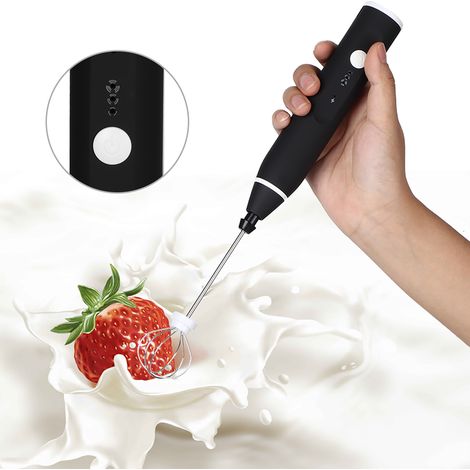 Batteur à œufs électrique automatique, mixeur et mousseur à lait à 3 vitesses réglables avec chargement USB, noir (1/5)