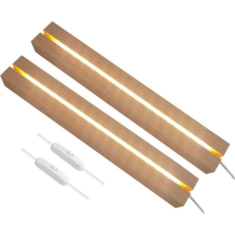 Lot de 2 Bases LED Bois (30cm) – Socle Lumineux Rectangulaire USB avec Interrupteur – Pour Acrylique, Cristal et Résine (1/5)