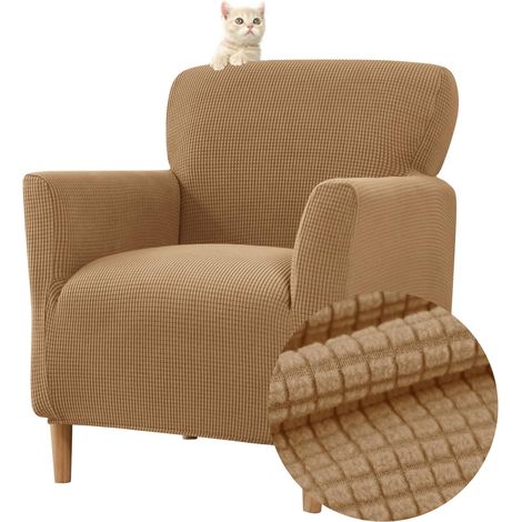 Housse élastique fauteuil 1 place, housse fauteuil jacquard housse club Chesterfield protège-fauteuil lavable salon tub chaise (Camel) (1/5)