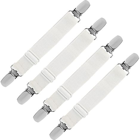 Tendeur Drap Housse élastique, 4 pcs Attache Drap Housse pour Drap Lit Canapé, Blanc (1/5)