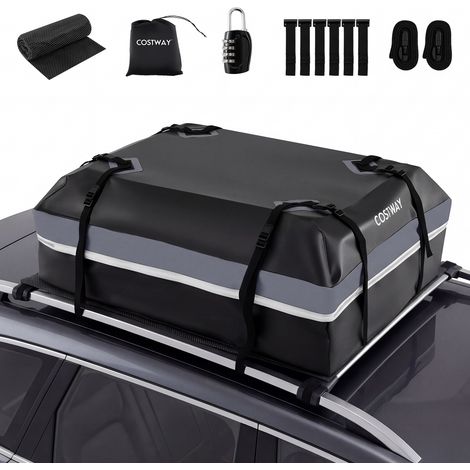 Coffre de Toit Voiture Étanche 450 L, avec Tapis Antidérapant 6 Crochets de Porte Verrou, Sac de Transport, pour Véhicules avec/sans Galerie (Gris) (1/5)