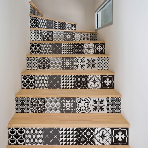 Stickers adhésifs escalier carrelages contremarche - CYNIDA - 2 bandes de 12.5x87.5cm (1/3)