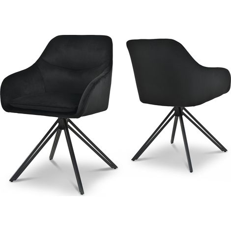 Bon Furni Esszimmerstuhl mit durchbrochenem Design und Sitzpolster aus Velvet Schwarz, 2er-Set (1/5)
