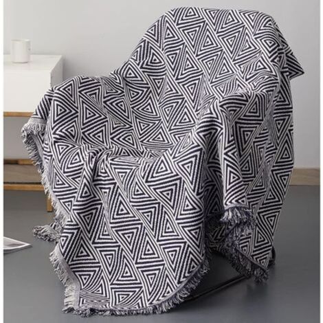 Housse de canapé noire et blanche 90 x 180cm - Protection de meubles - Décoration - Housse de canapé en tricot de coton à franges - Idée cadeau - Une pièce (1/4)