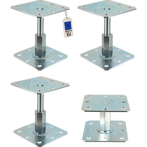 4 embases pieds de poteau réglables - Platine 100x100mm - Ht100 à 150mm - M20 - Acier galvanisé à chaud - Fabrication Européenne (1/5)