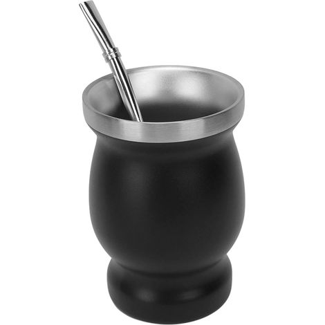 230-ml-Reisebecher aus doppelwandigem Edelstahl mit Löffel, Strohhalm und Reinigungsbürste isolierter Becher für Tee, Kaffee und Wein (1/5)