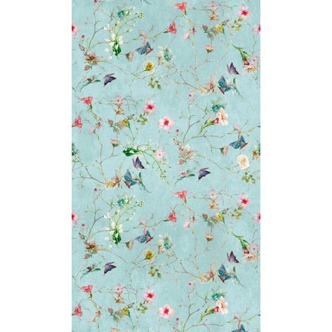 A.S. Creations – Papier peint panoramique vinyle fleurs bleues – Lessivable, brossable – Raccordable, 240g/m² – Pour salon ou chambre