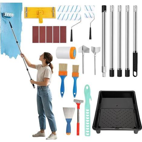 Kit Peinture Mur Rouleau 19 Pièces Télescopique Plafonds (1/5)