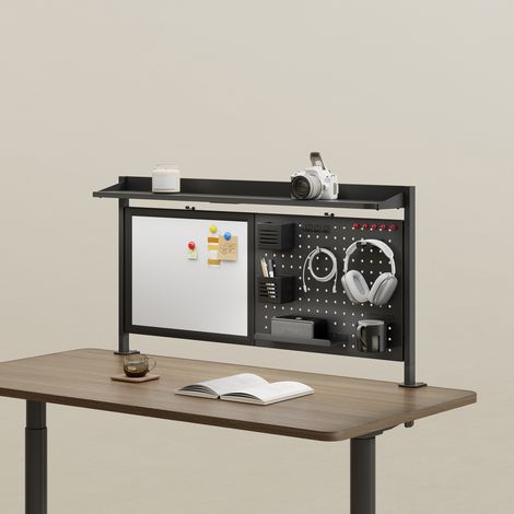 Schreibtisch-Organizer Virvik zum Anklemmen 117x73 cm Stahl Schwarz [en.casa]