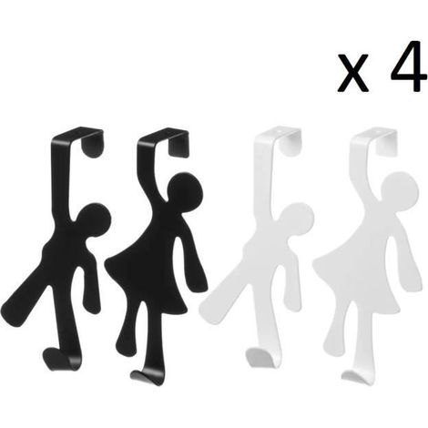 Portemanteau mural - JUANIO - Lot 4x4 - Métal - Blanc/Noir - Résistant à la rouille (1/3)