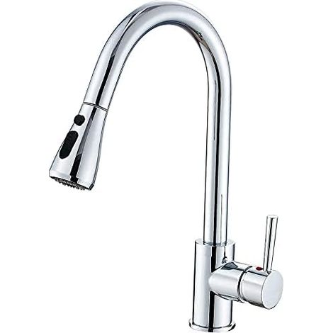 Pull Out Kitchen Faucet with 360 Swivel, 2 Way Kitchen Faucet with High Arc Spout, Brass Sink Faucet, Single Lever Sink Faucet, Chrome