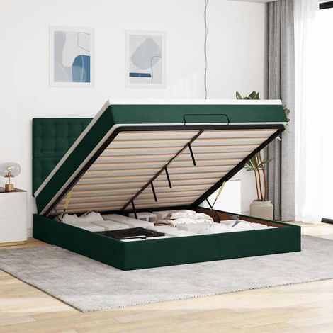 VidaXL Cadre de lit ottoman avec matelas vert foncé 180x200cm velours (1/5)