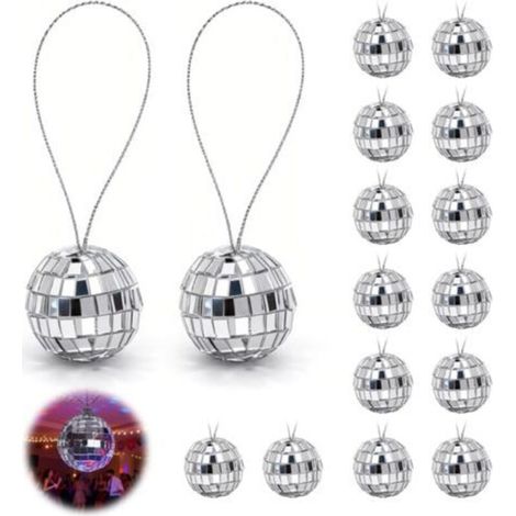 Mini Boule à Facette 2,2cm avec Ruban Argenté – Petite Boule Disco Miroir à Suspendre pour Décoration Gâteau, Sapin de Noël, Mariage, DIY, Anniversaire & Table de Fête – Ornement Scintillant (Lot)