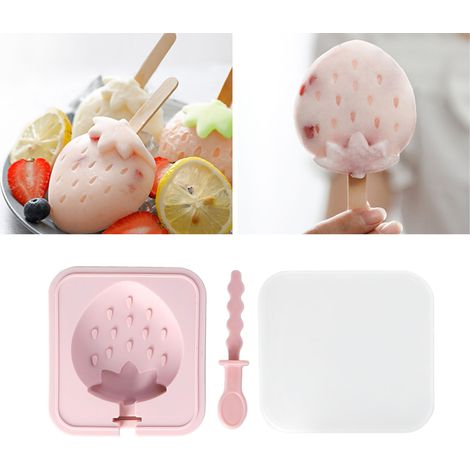Moules à glace réutilisables et empilables en silicone, avec couvercle et bâtonnet à fraises. Ustensiles de cuisine. (1/5)