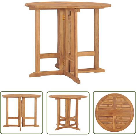 The Living Store Table à dîner pliable de jardin Ø90x75 cm Bois de teck solide - Table De Jardin - Table À Manger Extérieure - Table Pliante - Teck - Mobilier De Jardin (1/5)