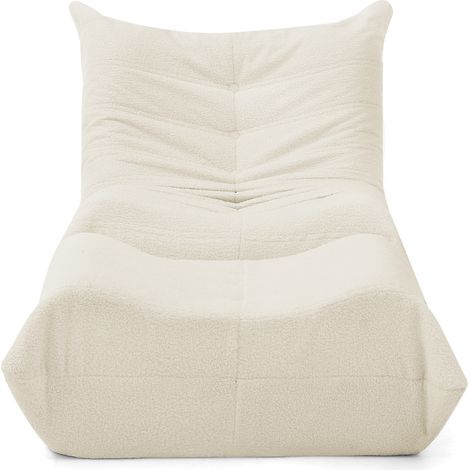 Fauteuil pouf en teddy avec dossier et repose-pieds beige, siège relax pour salon, chambre ou bureau (1/5)