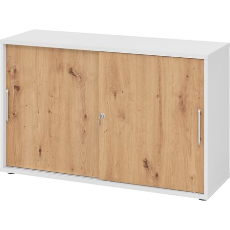 bümö Schiebetürenschrank office - 2 Ordnerhöhen   Weiß/Asteiche