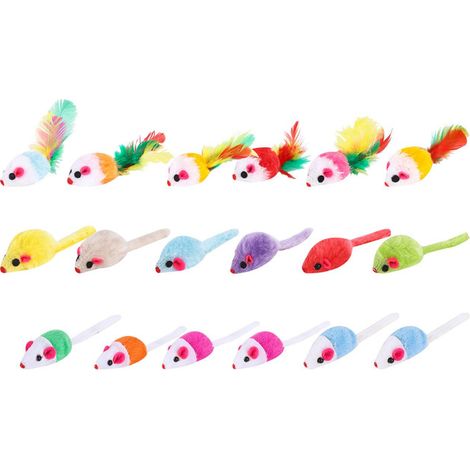 Lot de 18 Souris Jouets pour Chat avec Plumes et Son, Jouet Interactif pour Chat et Chaton (1/5)