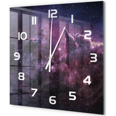 Grande Horloge Murale Carrée Style Artistique Verre Trempé Silencieuse Maison Brouillard 60x60 cm (1/5)