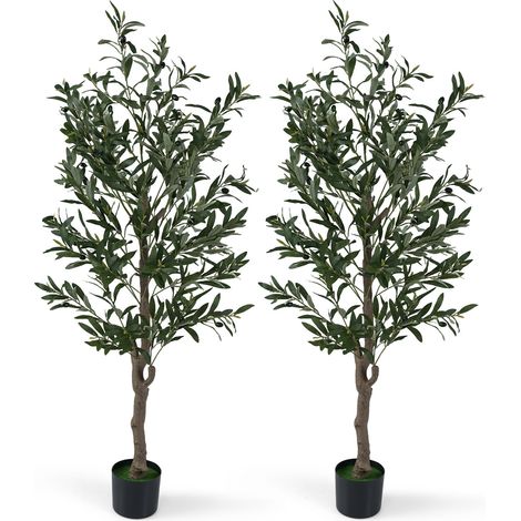 Lot de 2 oliviers artificiels verts de 1,5 m en polyester avec fruits réalistes, mousse et pots lestés pour salon (1/5)