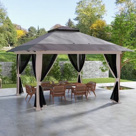 Gris 4x4x2,8 m - Tente pliante escamotable doté de hauteur réglable UV50+ toit double et moustiquaires clair