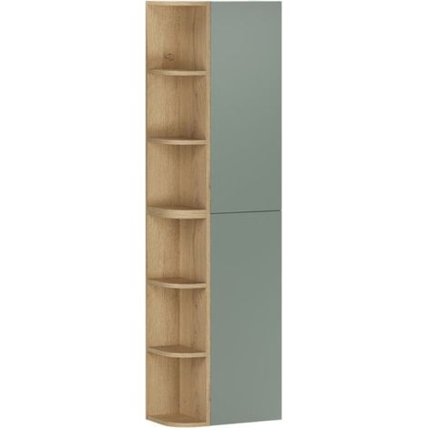 Muebles de almacenamiento modulares OSTER 45cm – muebles colgantes verde salvia 1 puerta y 6 nichos redondeados aspecto roble claro