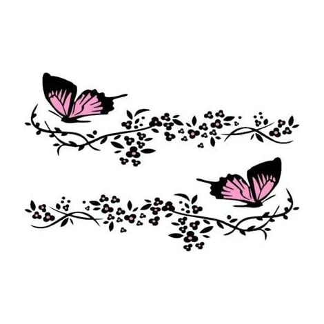 Autocollant pour voiture Papillon Fleur - Noir - Rose - 2 parties (1/5)